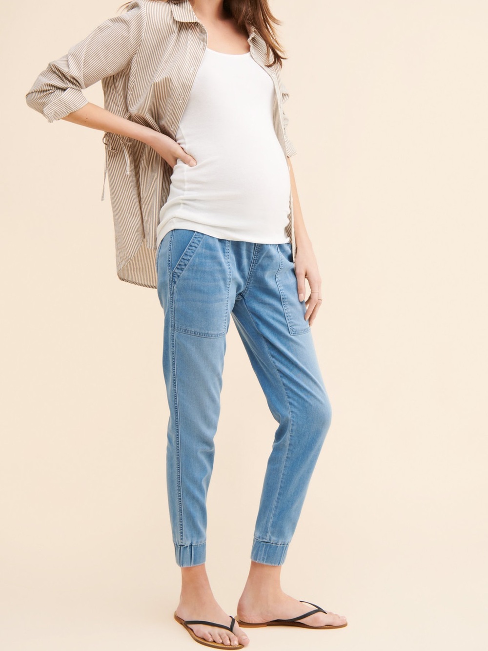 Hatch The Kit Denim Joggers Maternity Lightweight Blue Pull On Pants Size 1(s)